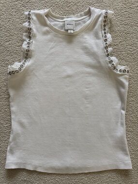 Maeve Cream Ribbed Tank with Eyelet Lace Trim